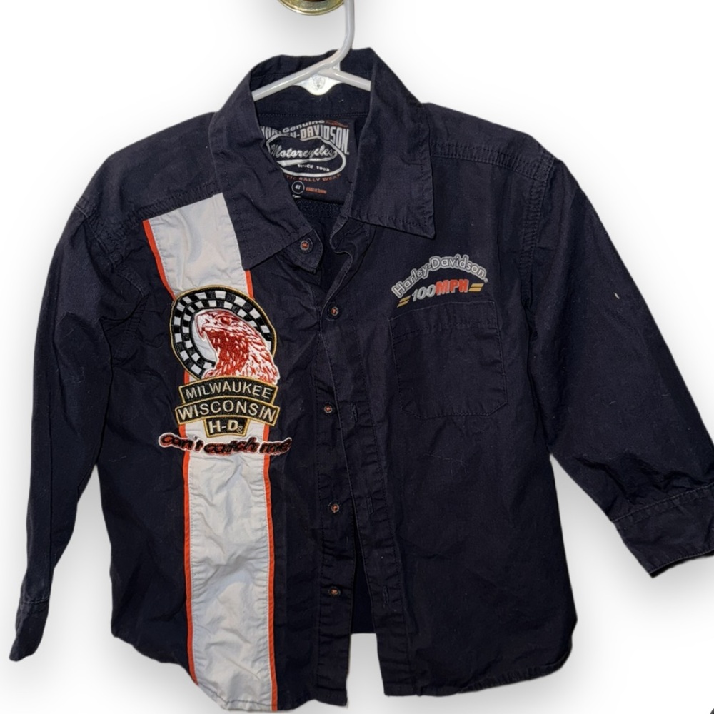 Harley-Davidson Black Shirt with Silver and Red Accents